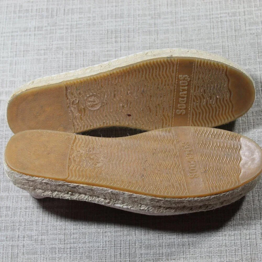 Soludos 7.5 Neutral Canvas Cherry Print Embroidered Platform Espadrilles Shoes
